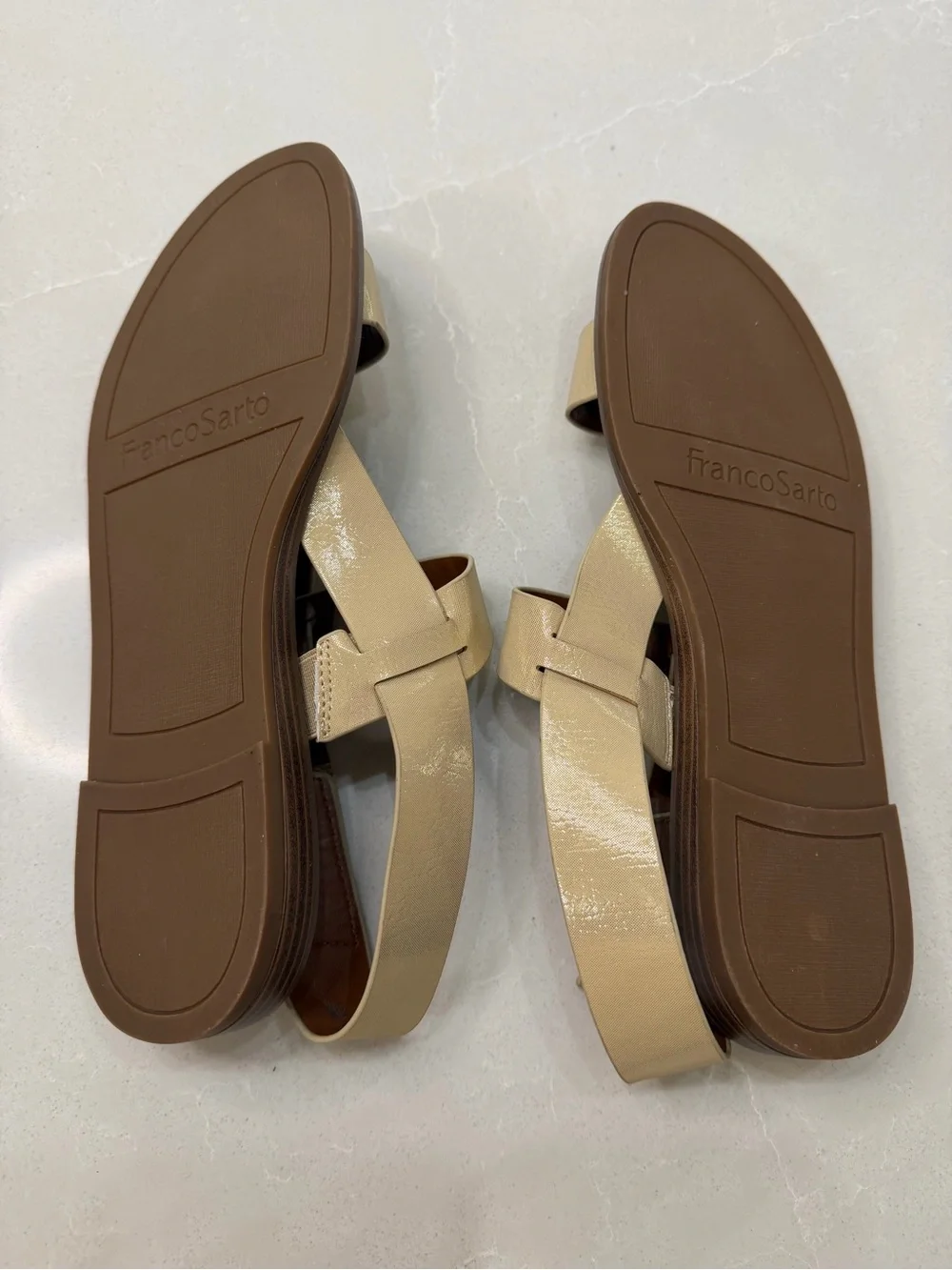Franco Sarto Glenni Sparkle Cream Strappy Ankle Strap Flat Gold Hardware, 8